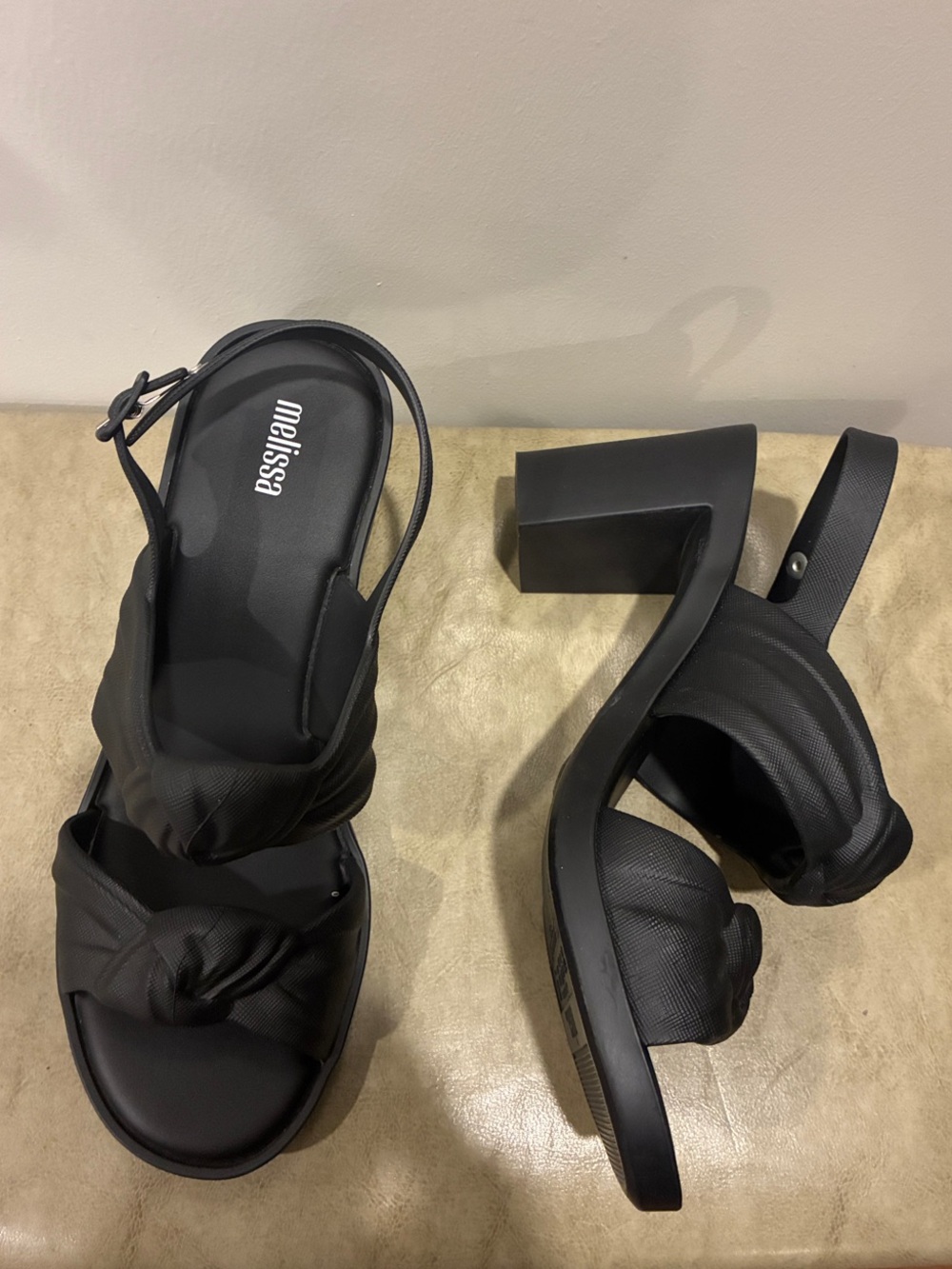 Melissa Black Knotted Slingback Block Heels